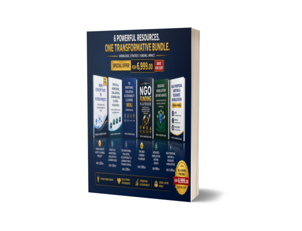 NGO funding and proposal writing bundle with 6 books by Optivida including fundraising, MEL, and resource mobilization guides